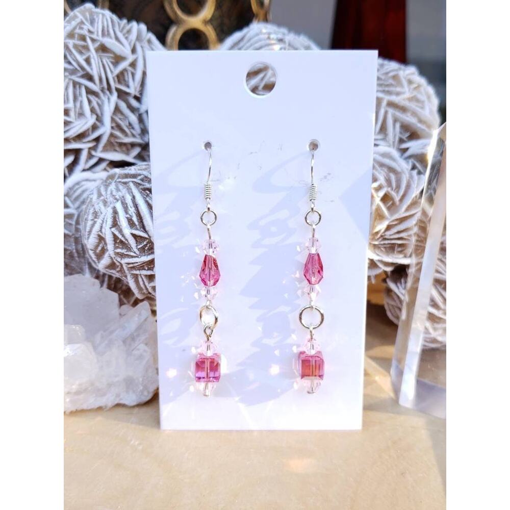 Pink Swarovski Crystal Dangle Earrings